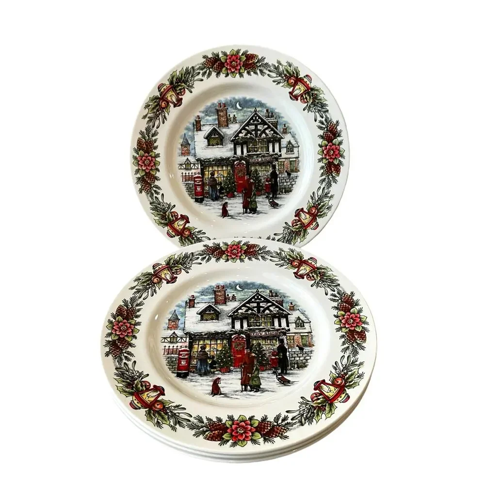 Royal Stafford TOY SHOP Dinner Plate 11in Set of 4 Christmas Holiday New